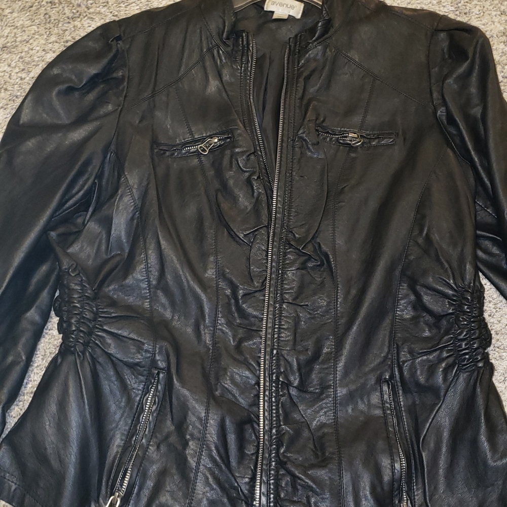 Ashley Stewart woman Black leather like jacket